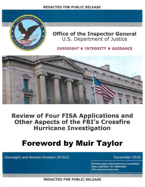 Inspector General Horowitz's Report on the Review of FISA Applications: OIG Report on the FBI Crossfire Hurricane Investigation