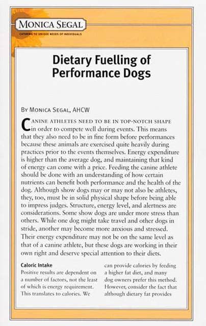 Dietary Fuelling Of Performance Dogs